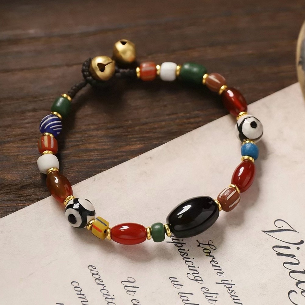 Handmade Multicolor Beaded Women's Bracelet with Black Accent Bead